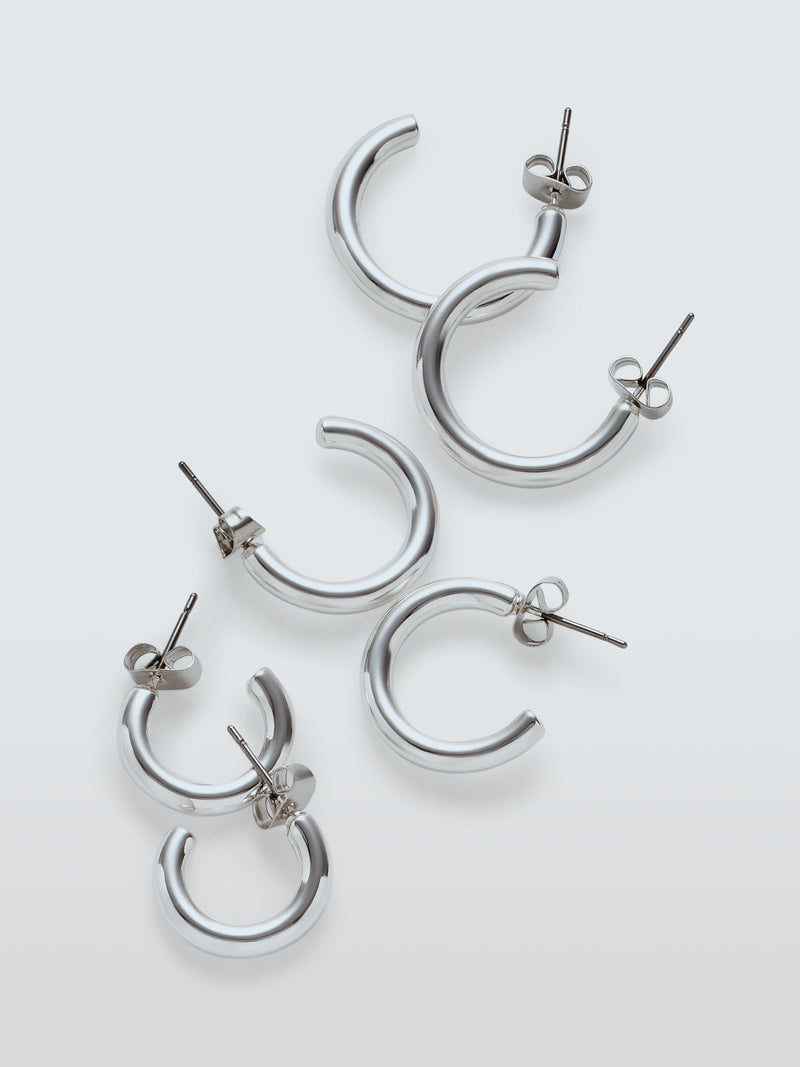 John Lewis hoop earrings set pack of 3 silver tone, UK version