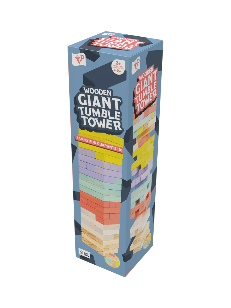 Mookie Giant Wooden Tumble Tower with pastel blocks (British brand)