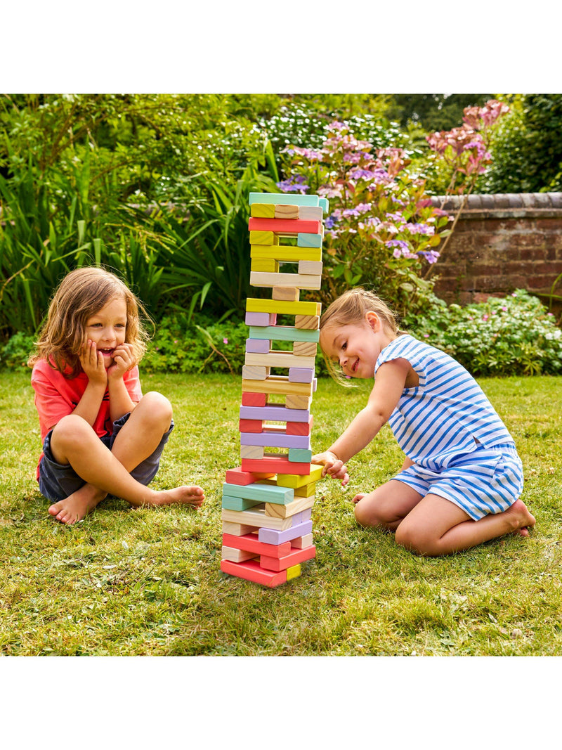 Mookie Giant Wooden Tumble Tower with pastel blocks (British brand)