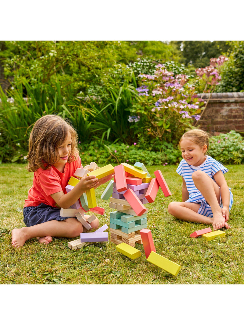 Mookie Giant Wooden Tumble Tower with pastel blocks (British brand)