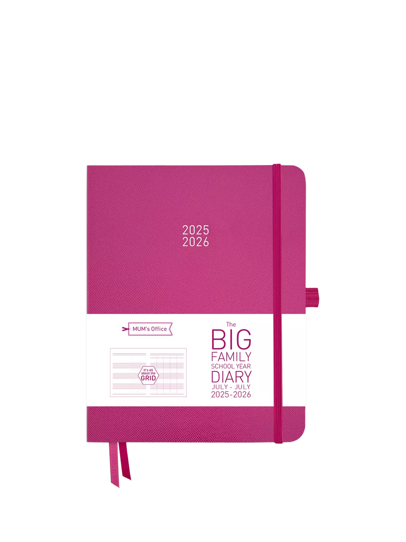 MUM's Office Big Family Planner pink hardback diary 2025-26, UK version