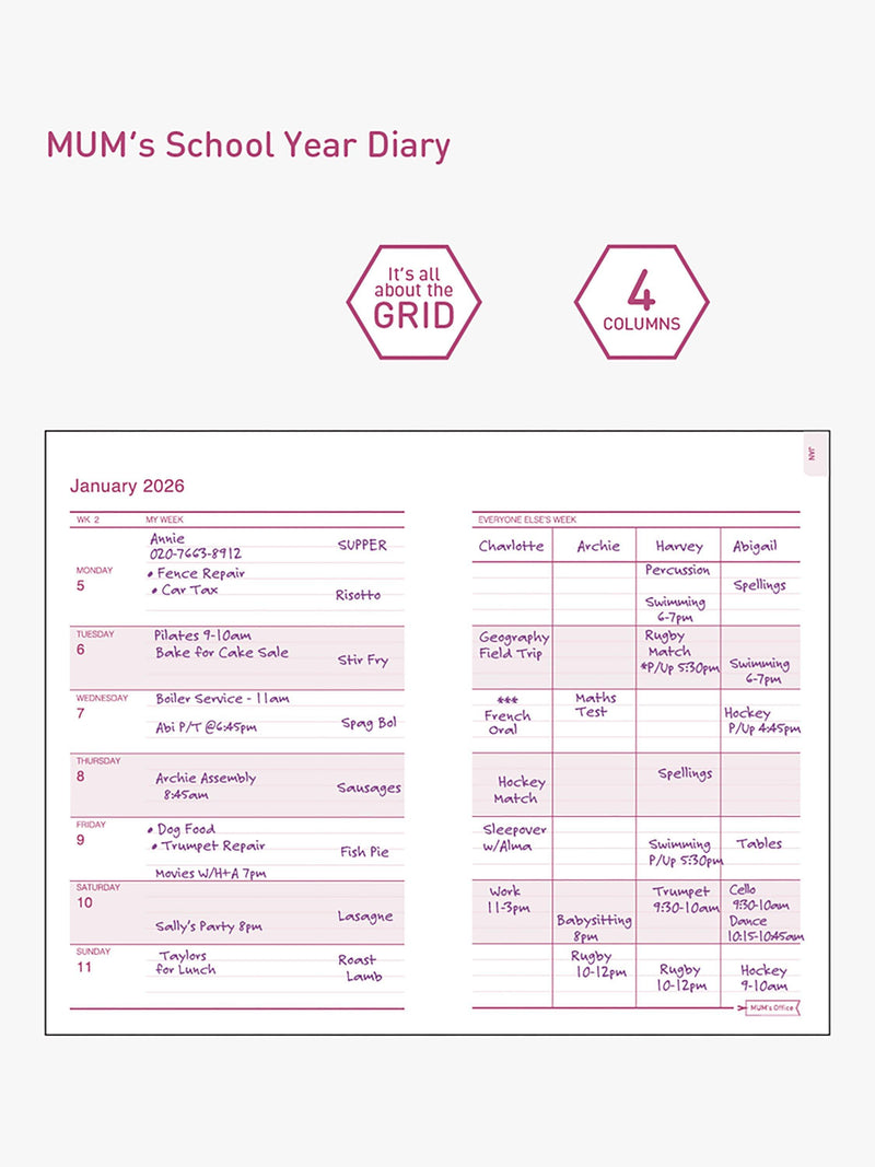 MUM's Office family diary academic 2025-26 Lemon - British product