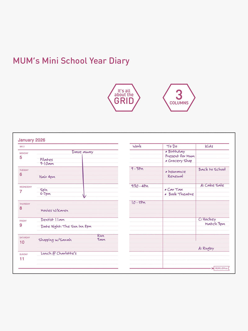 MUM's Office Mini Academic Mid-Year Diary Pink, UK version