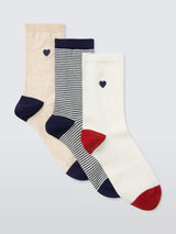 John Lewis John Lewis Stripe Hearts Ankle Socks Pack of 3 Blue/Red- Buy online at McGrocer