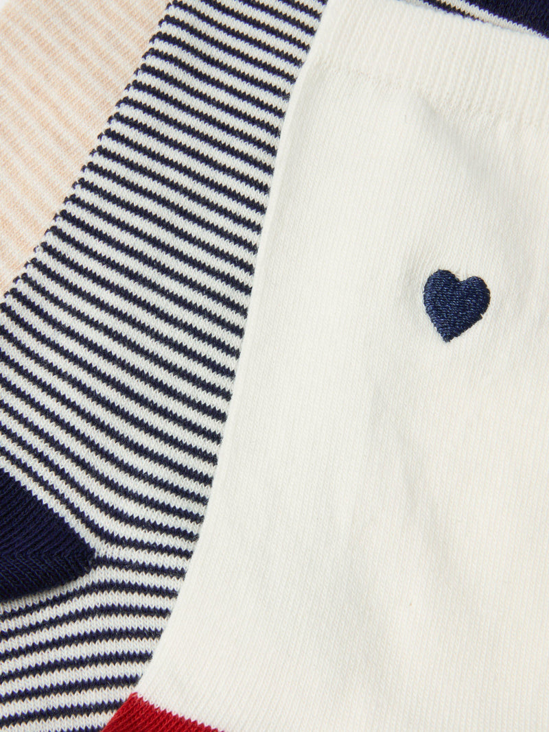 John Lewis ankle socks pack of 3 stripe hearts (British brand)