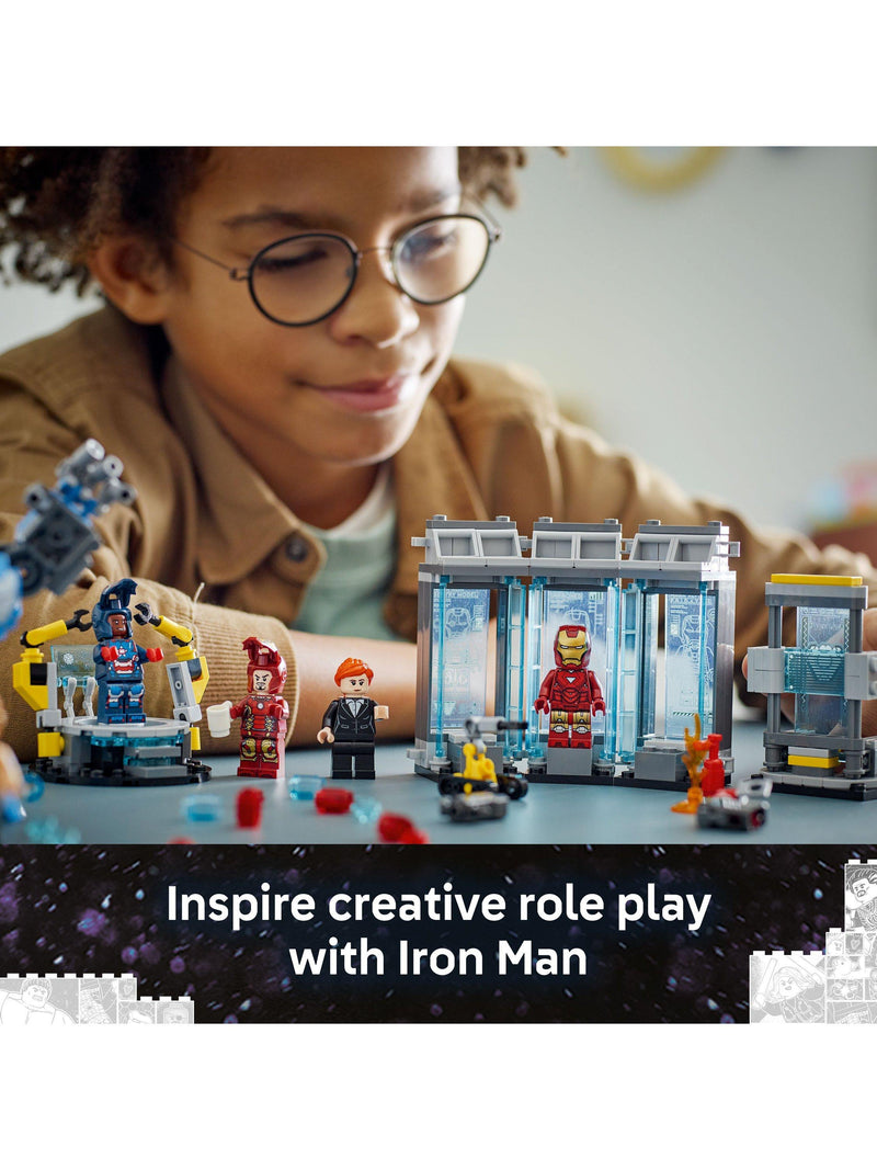 LEGO Marvel Iron Man's Laboratory Hall of Armour building toy, UK version