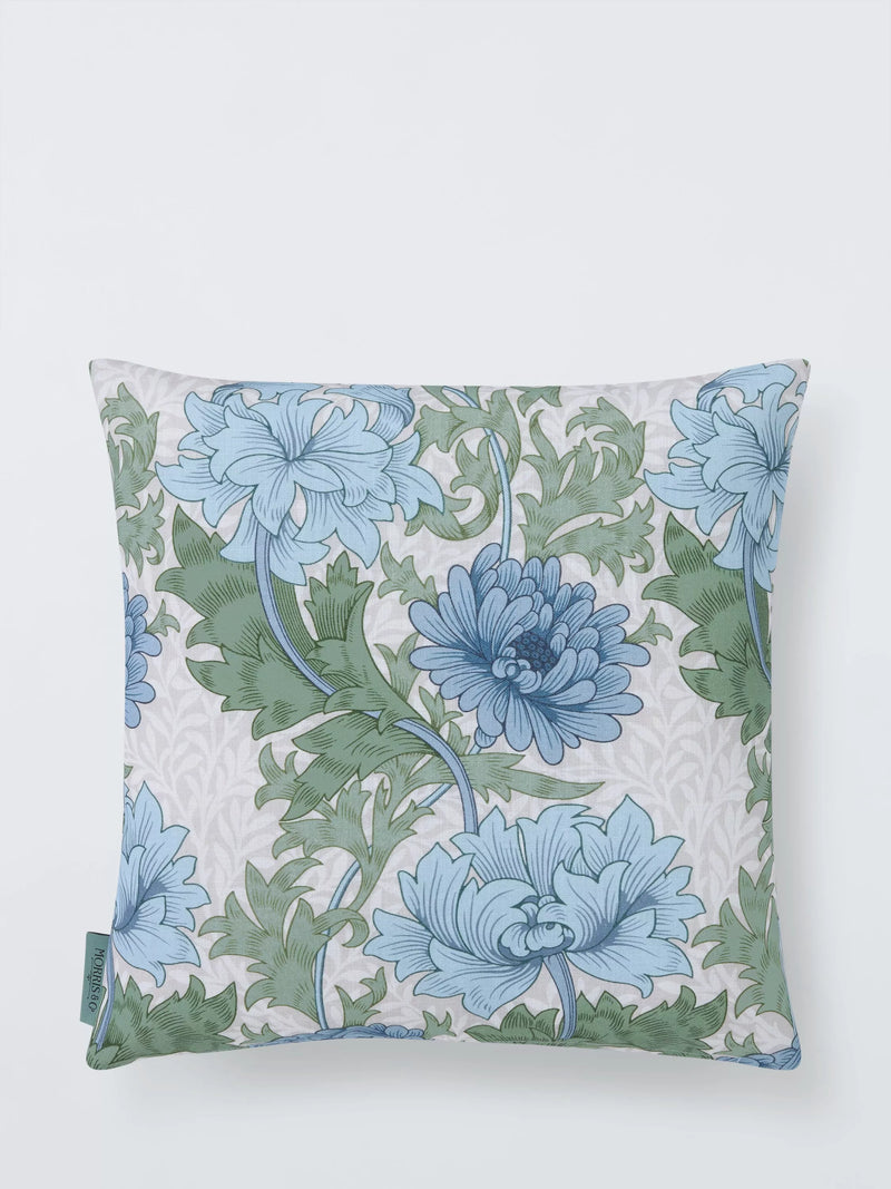 Morris & Co. Chrysanthemum indigo cushion 43x43cm, imported from the UK