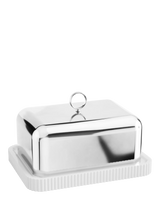 John Lewis Georg Jensen Bernadotte Stainless Steel & Porcelain Butter Dish, Silver- Buy online at McGrocer