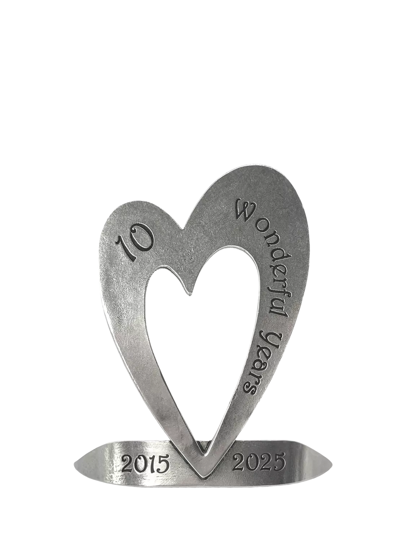 English Pewter Company heart shaped tin stand 10th anniversary - British product