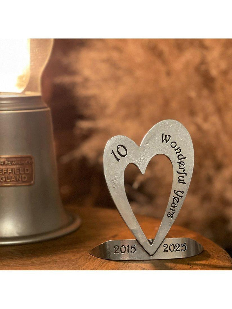 English Pewter Company heart shaped tin stand 10th anniversary - British product