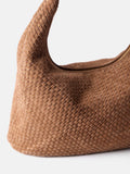 Mint Velvet brown woven suede knot detail bag, imported from the UK