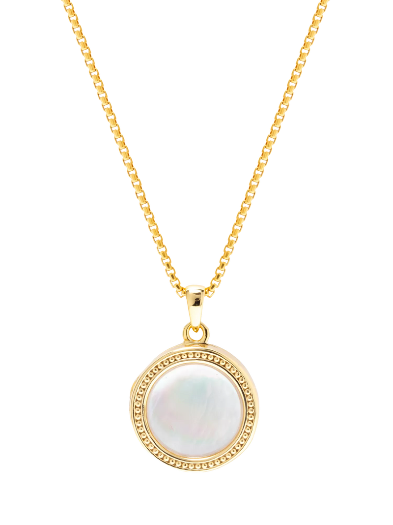 LARNAUTI mother of pearl locket with gold plated case, UK version