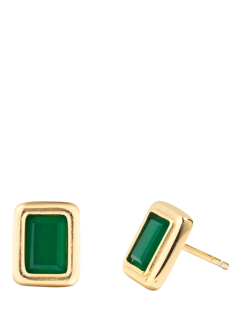 LARNAUTI green onyx stud earrings gold plated, UK version