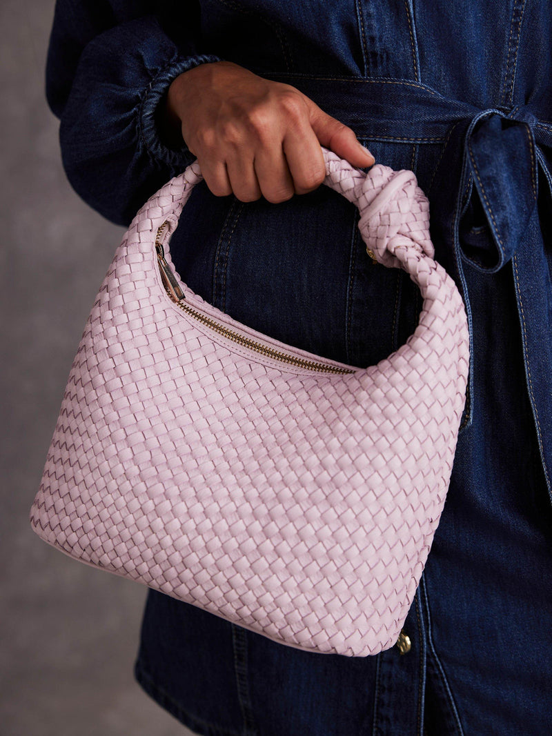 Mint Velvet woven leather knot handle bag pink (British brand)