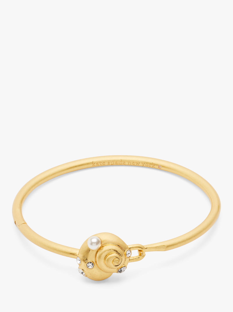 Shell-Adorned Cubic Zirconia Gold-Tone Bangle