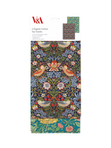 John Lewis Museums & Galleries V&A William Morris Strawberry Thief Print Organic Cotton Tea Towel, Set of 2, Blue- Buy online at McGrocer