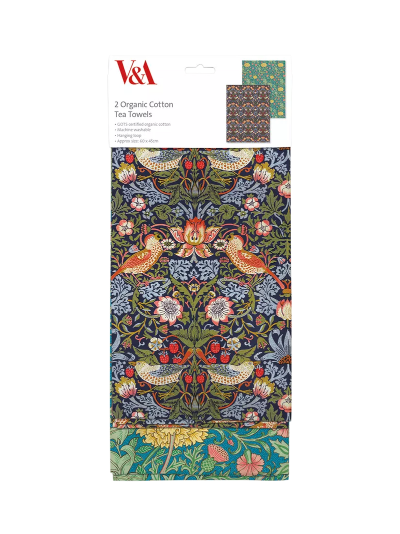 Museums & Galleries Strawberry Thief tea towel pair blue - British product