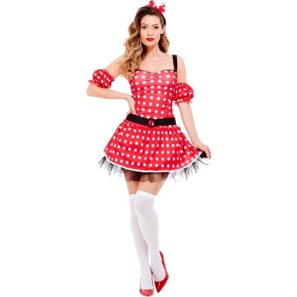 Smiffys Madame Mouse costume with red dress and headband, imported from the UK