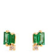 Harrods Suzanne Kalan Yellow Gold Diamond and Emerald Bold Burst Stud Earrings 7mm x 4mm- Buy online at McGrocer