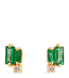 Suzanne Kalan yellow gold emerald diamond earrings 7x4mm, imported from the UK