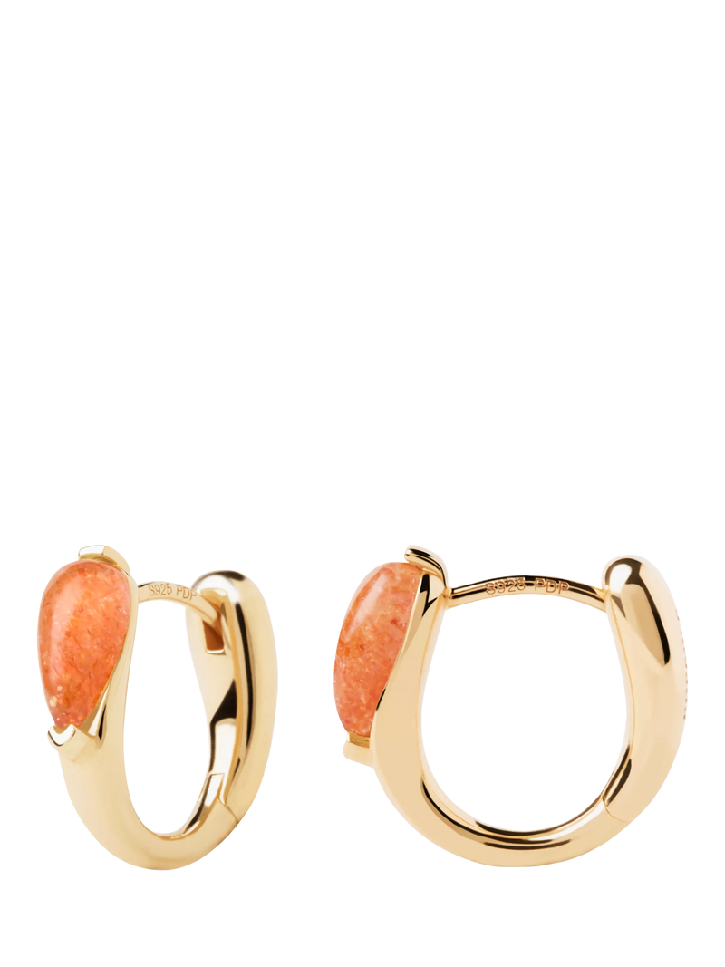 PDPAOLA gold plated sunstone huggie earrings, imported from the UK