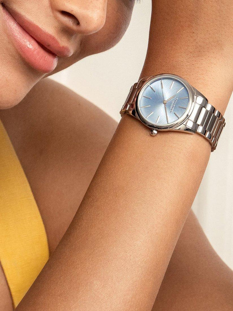 Olivia Burton watch blue crush swirl dial steel bracelet (British brand)