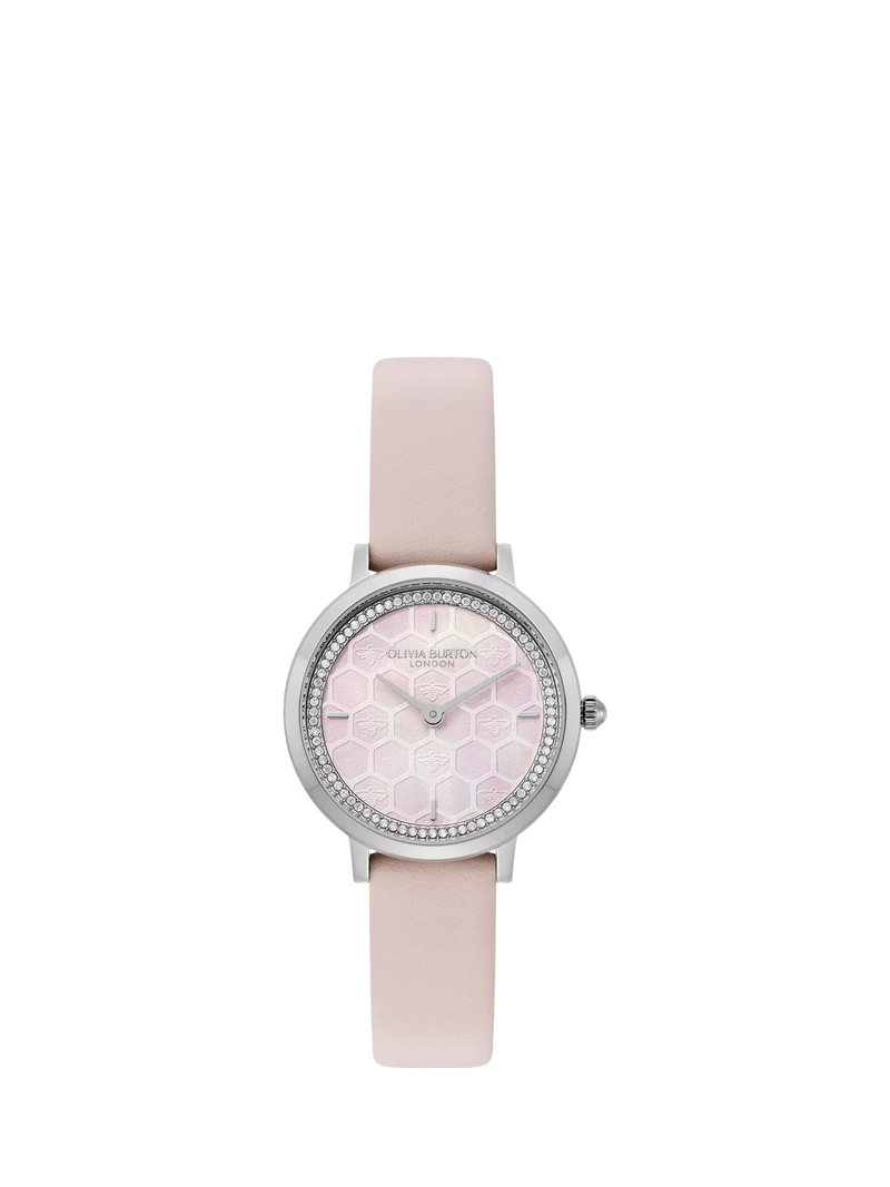 Olivia Burton ultra slim honeycomb watch pink leather strap (British brand)