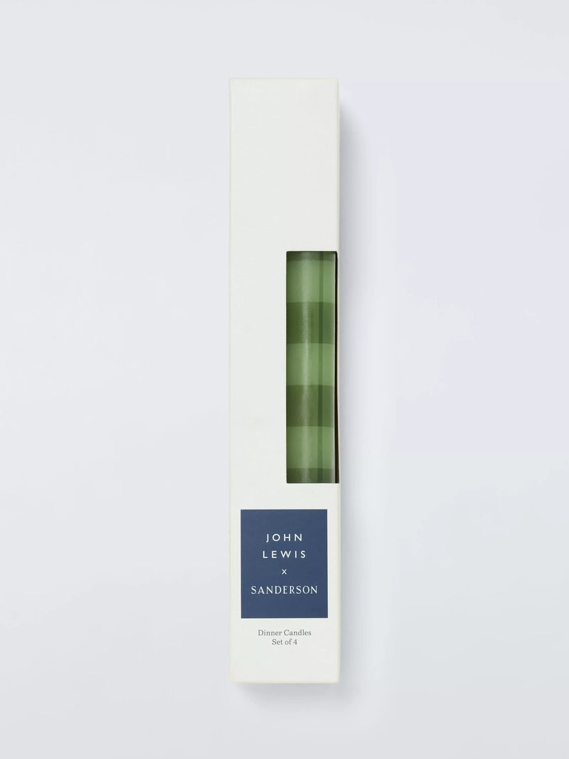 John Lewis x Sanderson stripe dinner candles green terracotta, imported from the UK