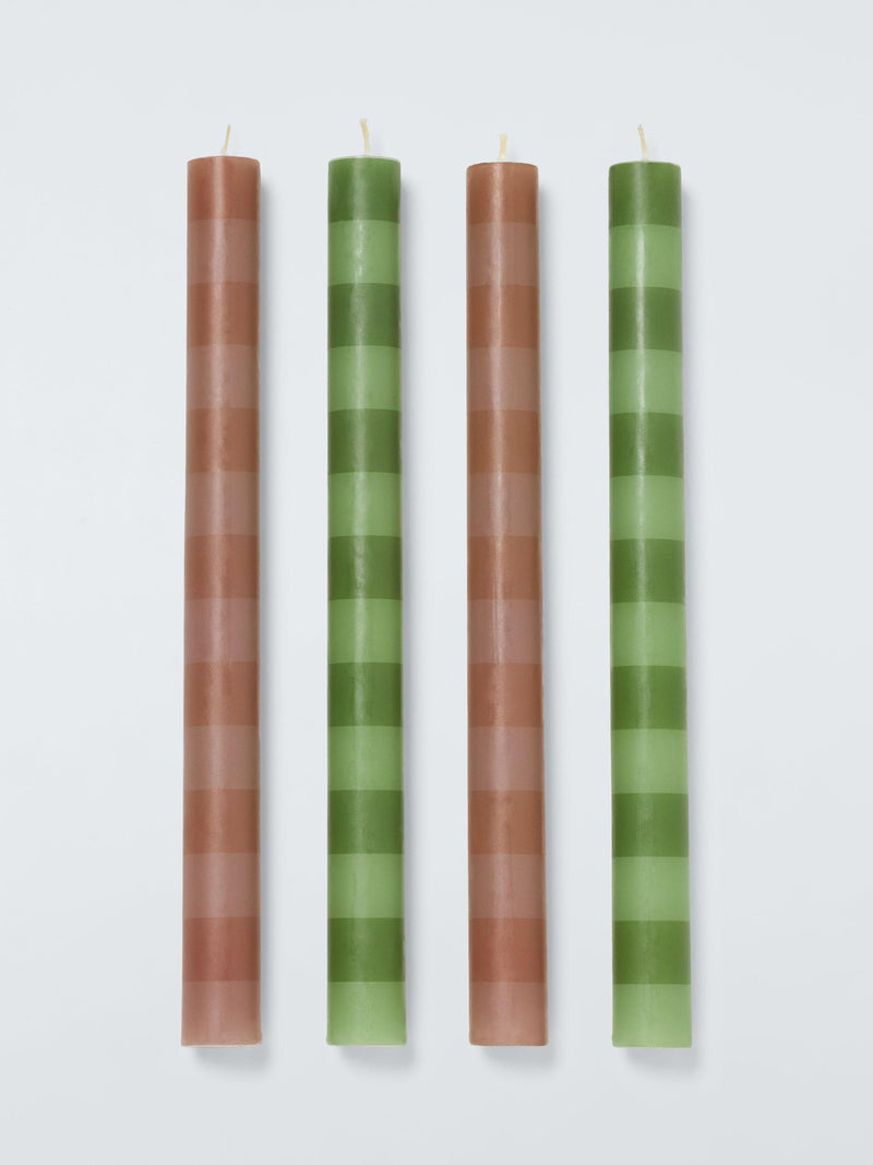 John Lewis x Sanderson stripe dinner candles green terracotta, imported from the UK
