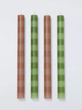 John Lewis x Sanderson stripe dinner candles green terracotta, imported from the UK