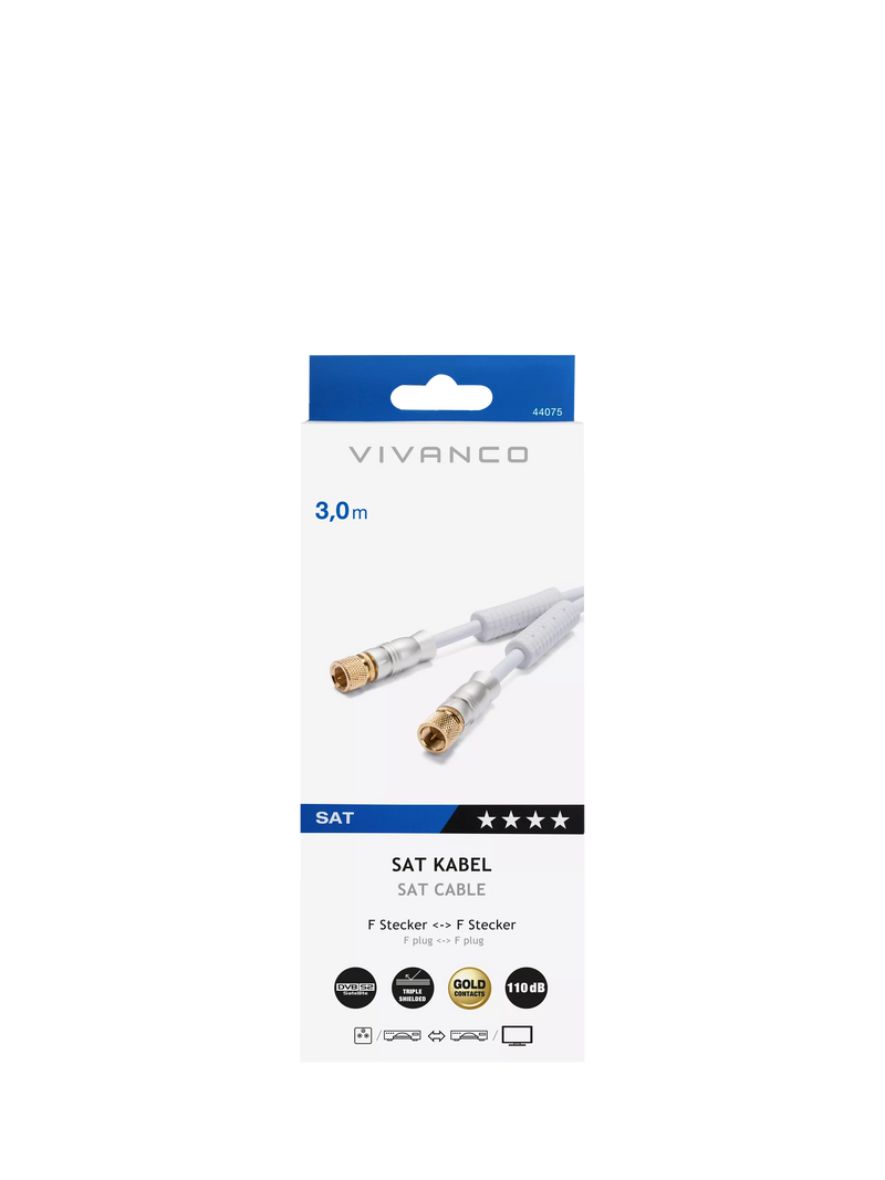 Vivanco satellite receiver connection cable 3m, imported from the UK