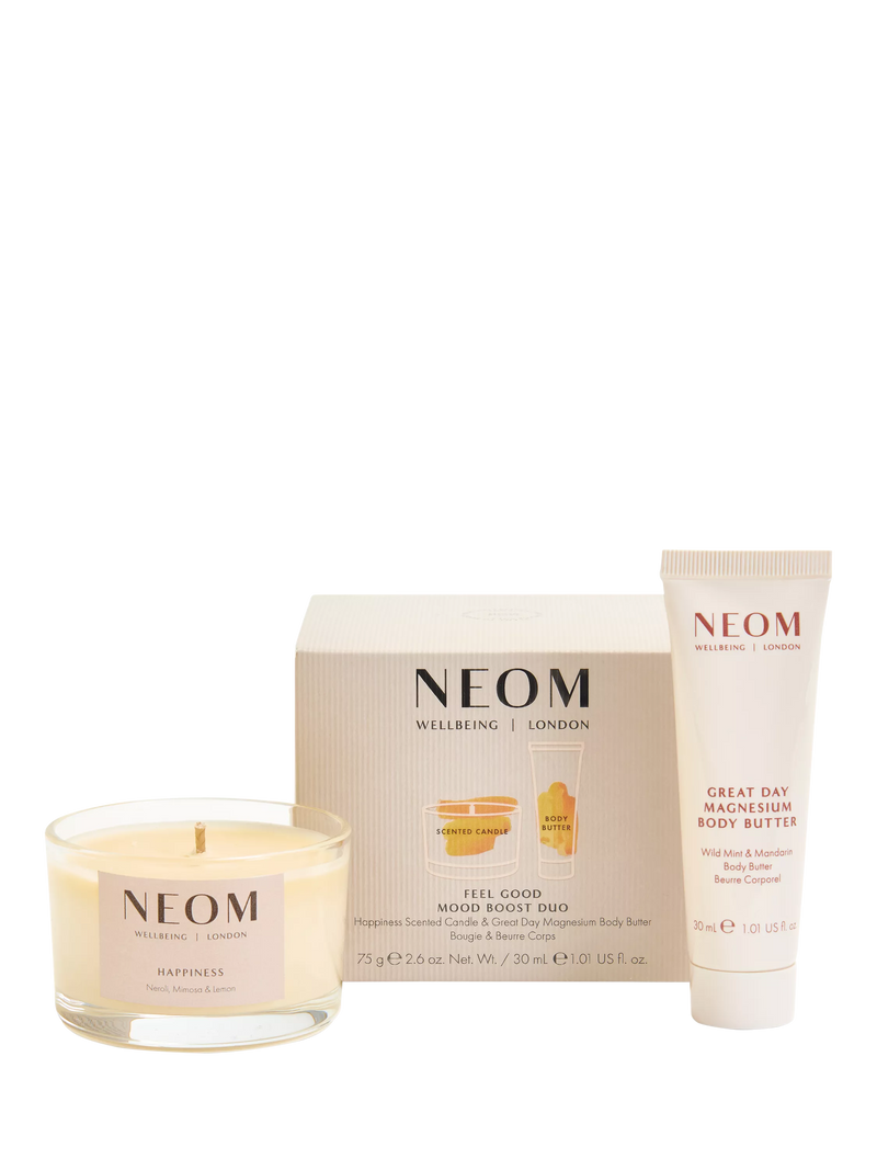 NEOM gift set with candle and body butter, imported from the UK