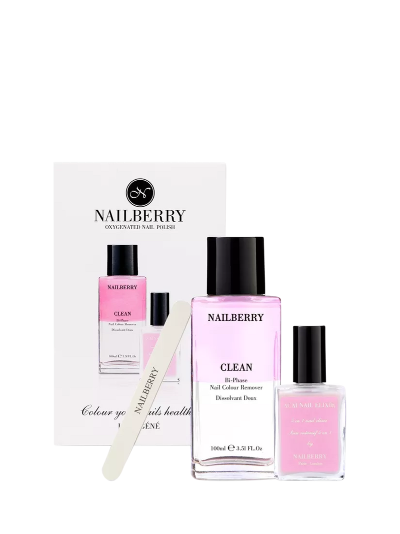 Nailberry nail gift set with remover elixir and file, UK version