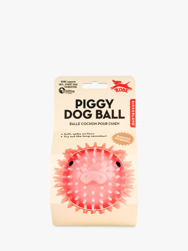 Kikkerland Kobe Piggy Dog Ball pink bacon-scented squeaky toy, imported from the UK