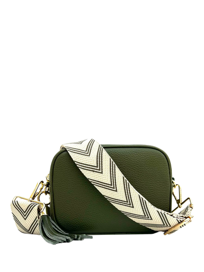 John Lewis Apatchy London Tassel Chevron Strap Leather Cross Body Bag, Olive- Buy online at McGrocer