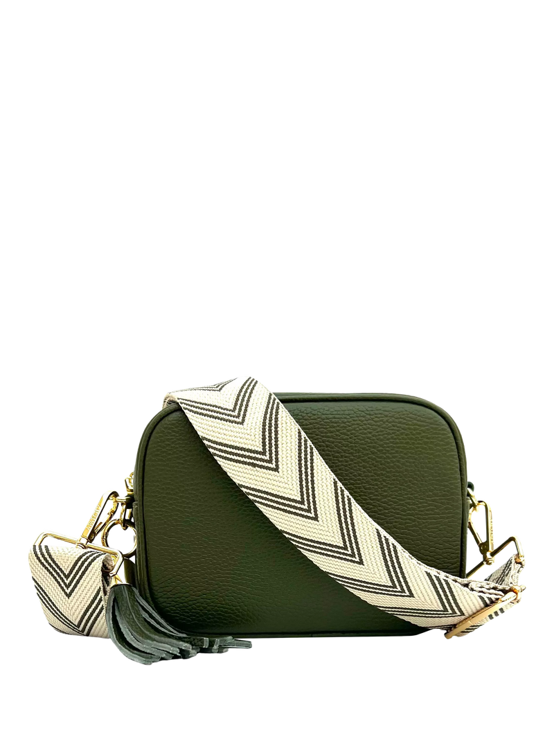 Apatchy London olive leather cross body bag with tassel (British brand)