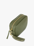 Apatchy London olive leather cross body bag with tassel (British brand)