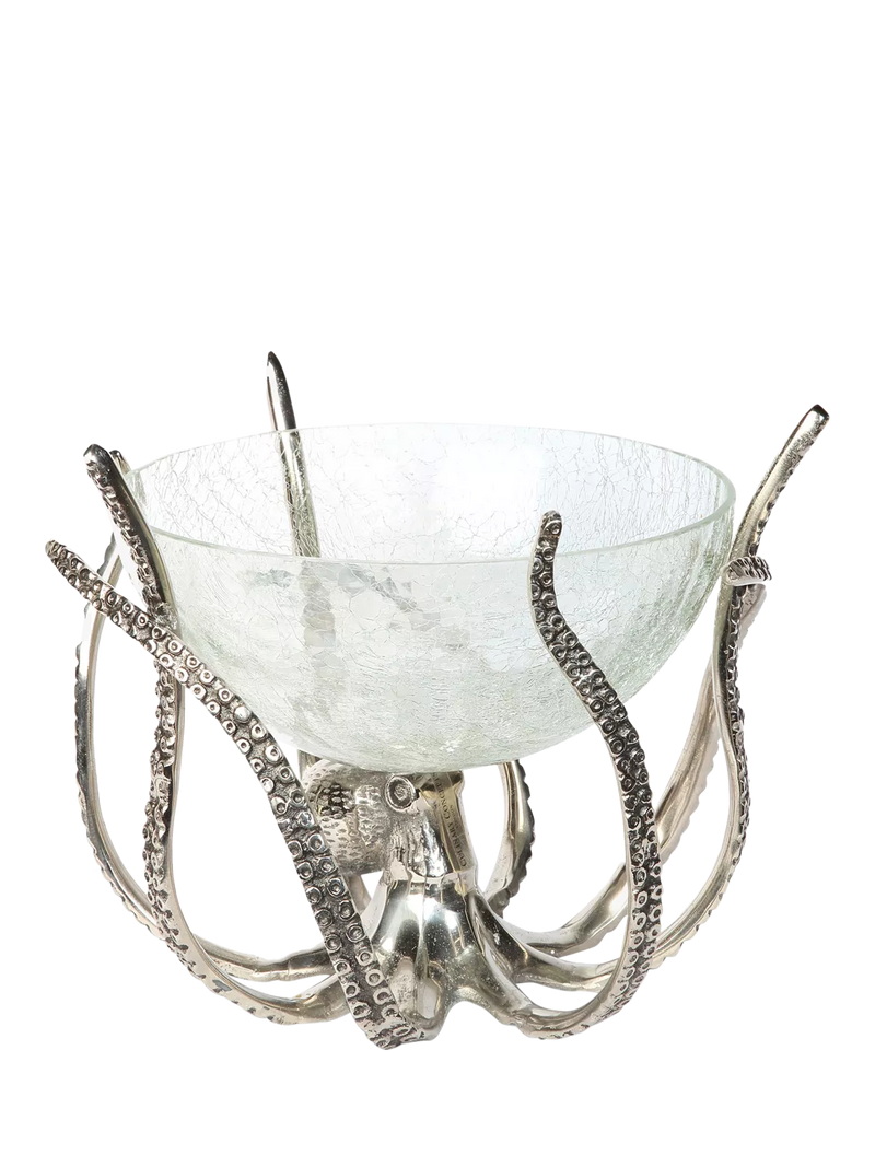 Culinary Concepts octopus aluminium stand glass crackle bowl, imported from the UK