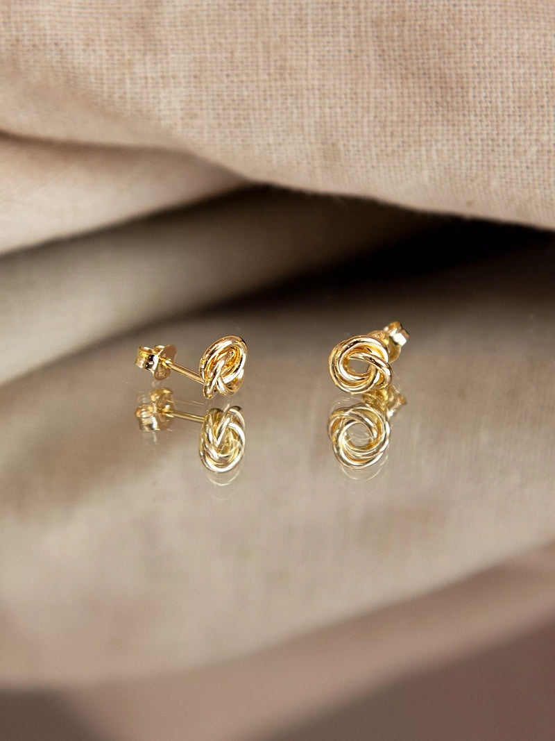 IBB 18ct yellow gold trinity knot stud earrings (British brand)