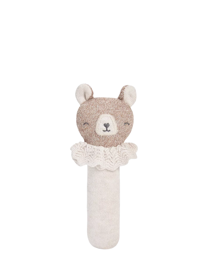 Avery Row Brave Bear organic cotton rattle soft toy, imported from the UK