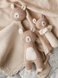 Avery Row Brave Bear organic cotton rattle soft toy, imported from the UK