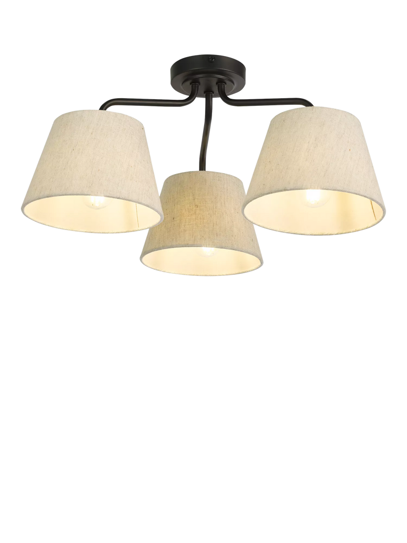 John Lewis Fulham 3 arm semi flush ceiling light with linen shades, UK version