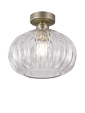 John Lewis pumpkin rib glass flush ceiling light antique brass - British product