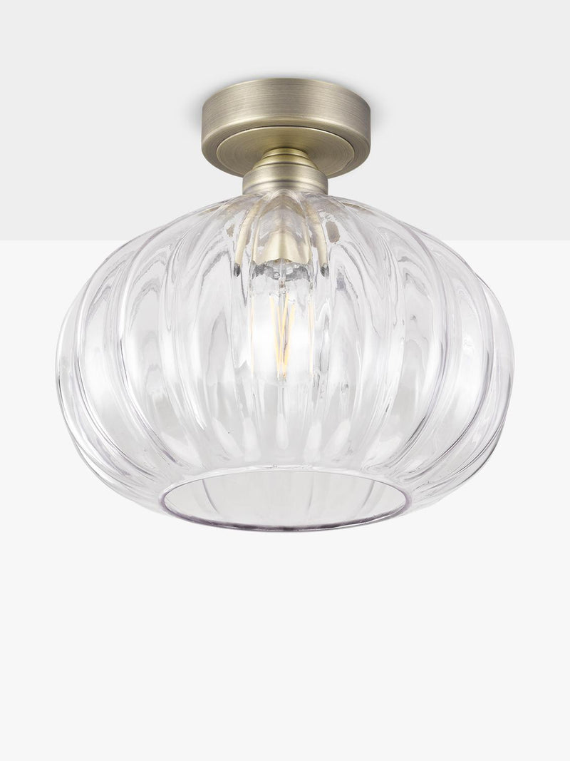 John Lewis pumpkin rib glass flush ceiling light antique brass - British product