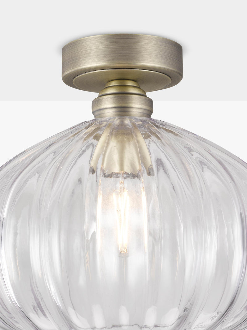 John Lewis pumpkin rib glass flush ceiling light antique brass - British product