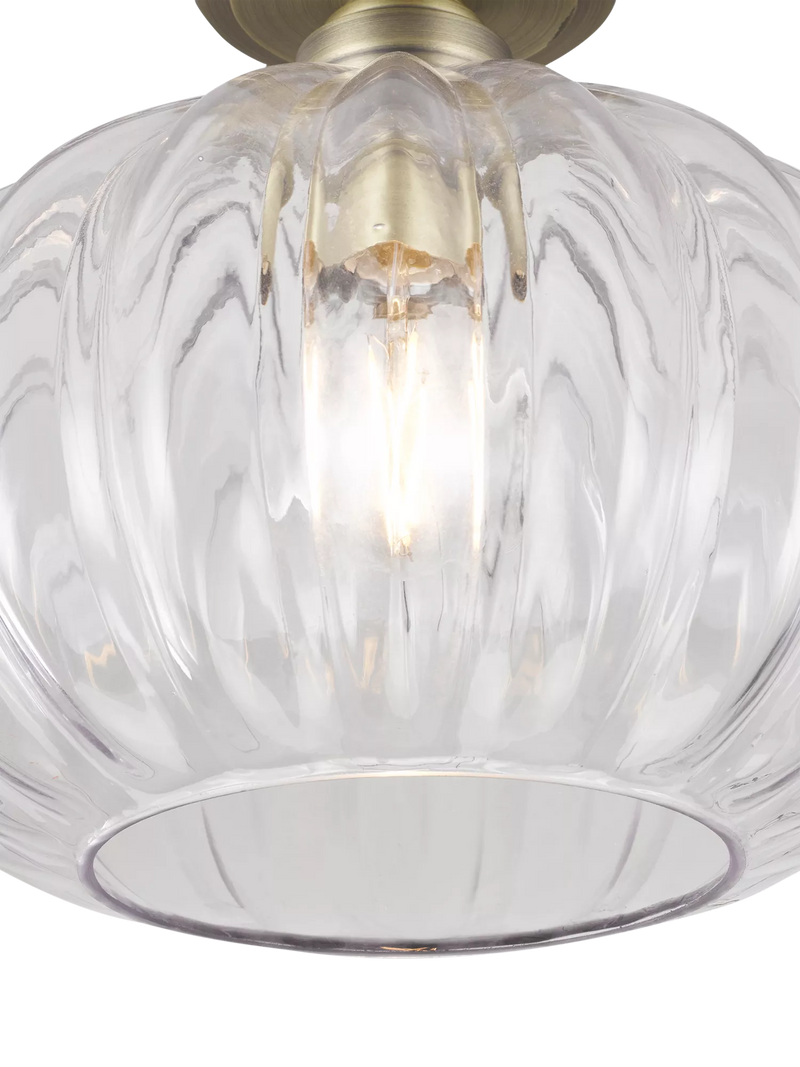 John Lewis pumpkin rib glass flush ceiling light antique brass - British product