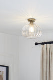 John Lewis pumpkin rib glass flush ceiling light antique brass - British product