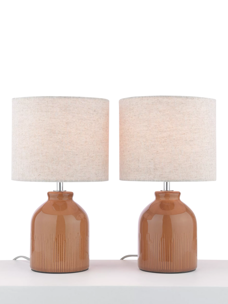 John Lewis Carlow Ceramic Table Lamp, Set of 2, Caramel