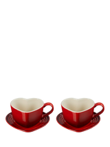 John Lewis Stoneware Heart Cups and Saucers Set of 2, 200ml, Cerise- Buy online at McGrocer