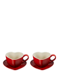 Le Creuset stoneware heart cups and saucers set, Cerise, 200ml, UK version